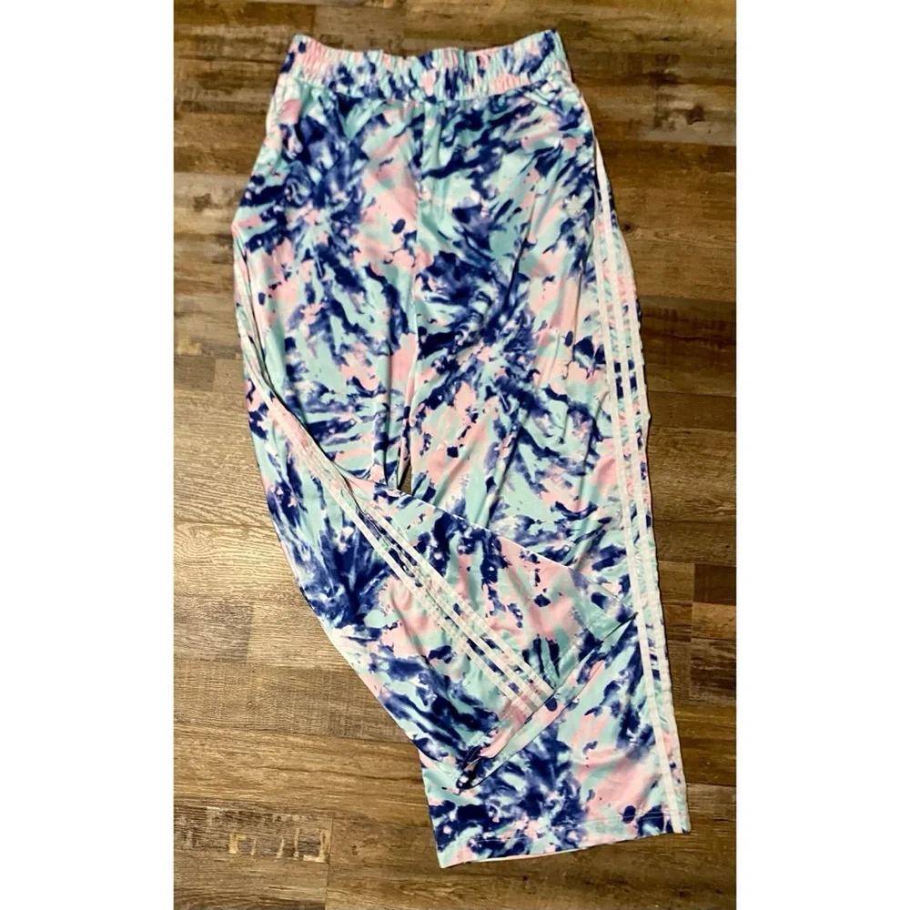 Adidas Tie dye, high waisted, wide leg, Satin track, pants, size XL - Picture 2 of 4